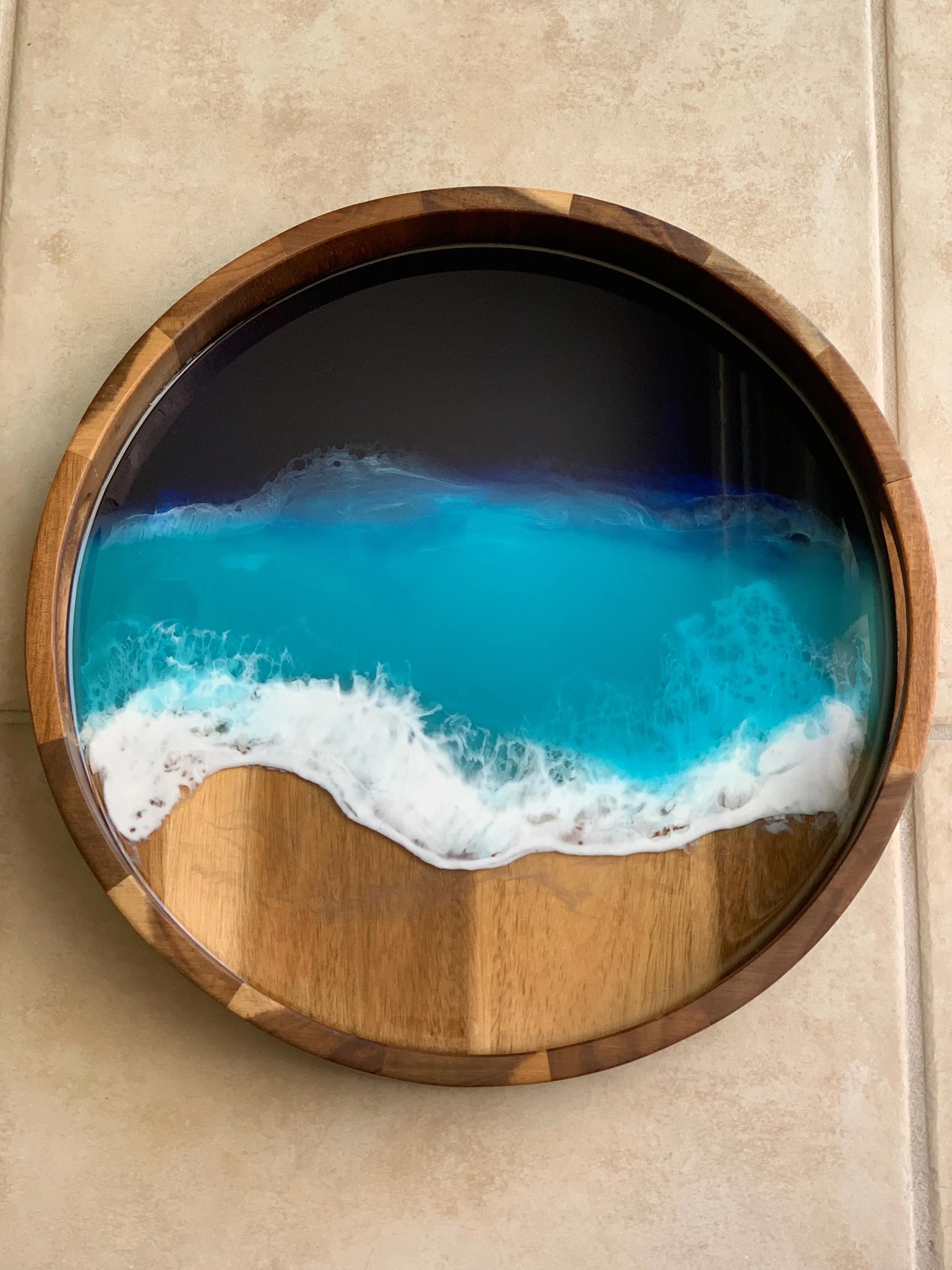 Acacia Wood Resin Tray - Ocean Blue