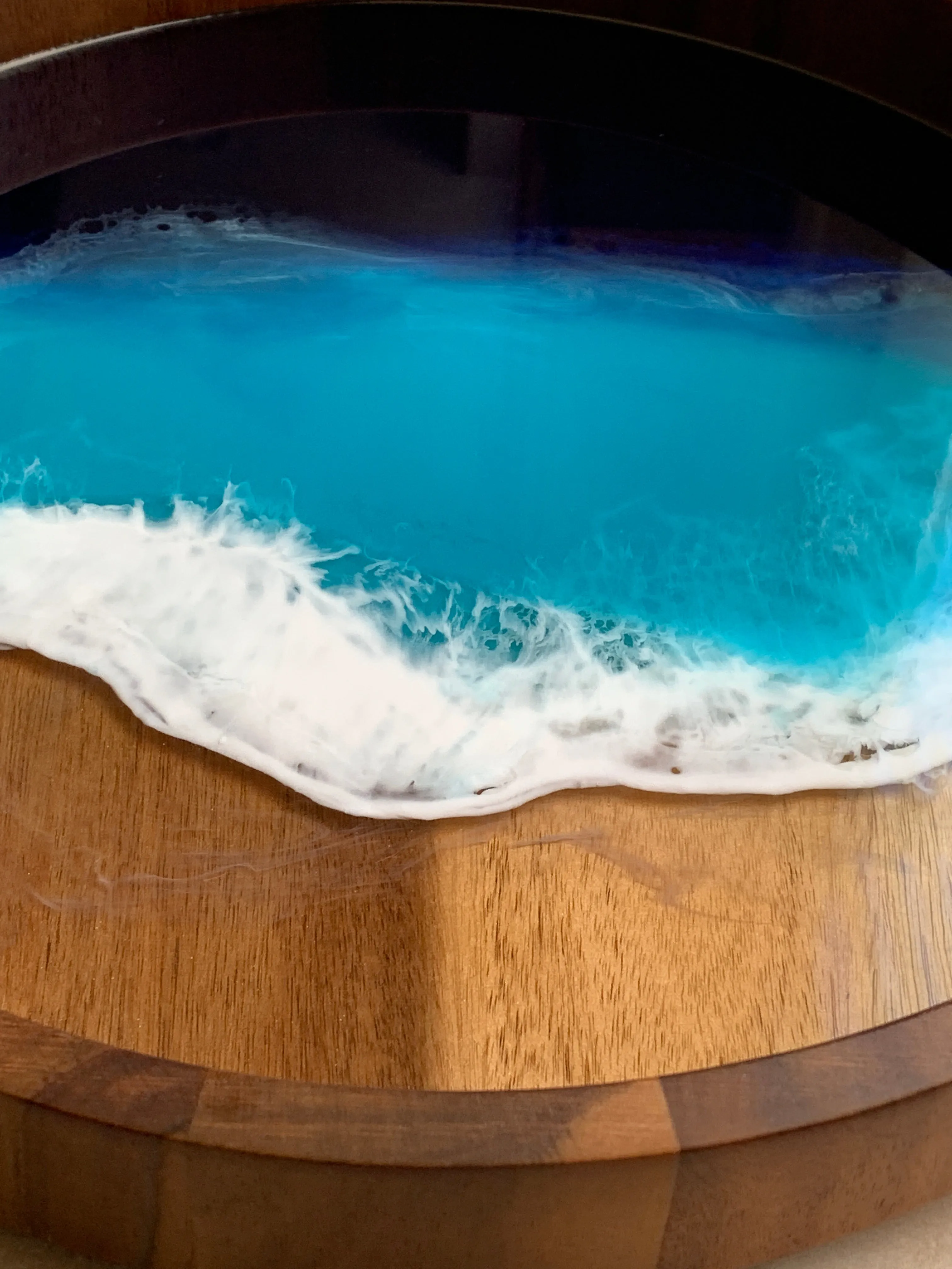 Acacia Wood Resin Tray - Ocean Blue