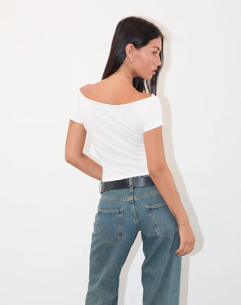 Adrian Off Shoulder Tee in Slub Ivory