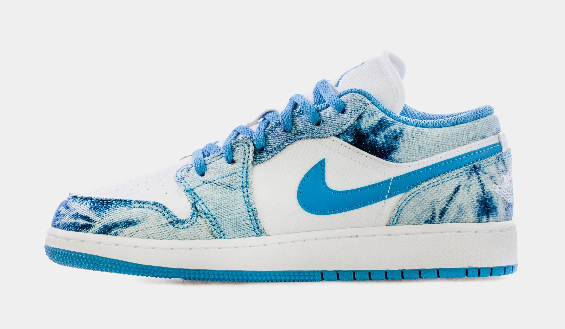 Air Jordan 1 Low Washed Denim Grade School Lifestyle Shoes (Blue/White) Limit One Per Customer