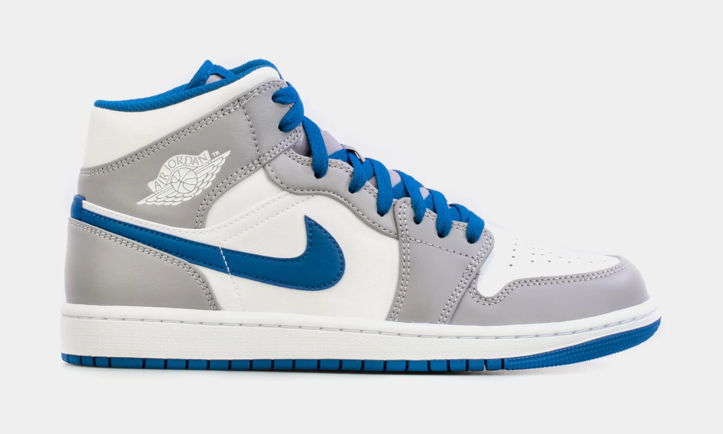 Air Jordan 1 Mid True Blue Mens Lifestyle Shoes (Grey/Blue)