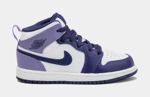 Air Jordan 1 Retro Mid Blueberry Preschool Lifestyle Shoes (Purple)