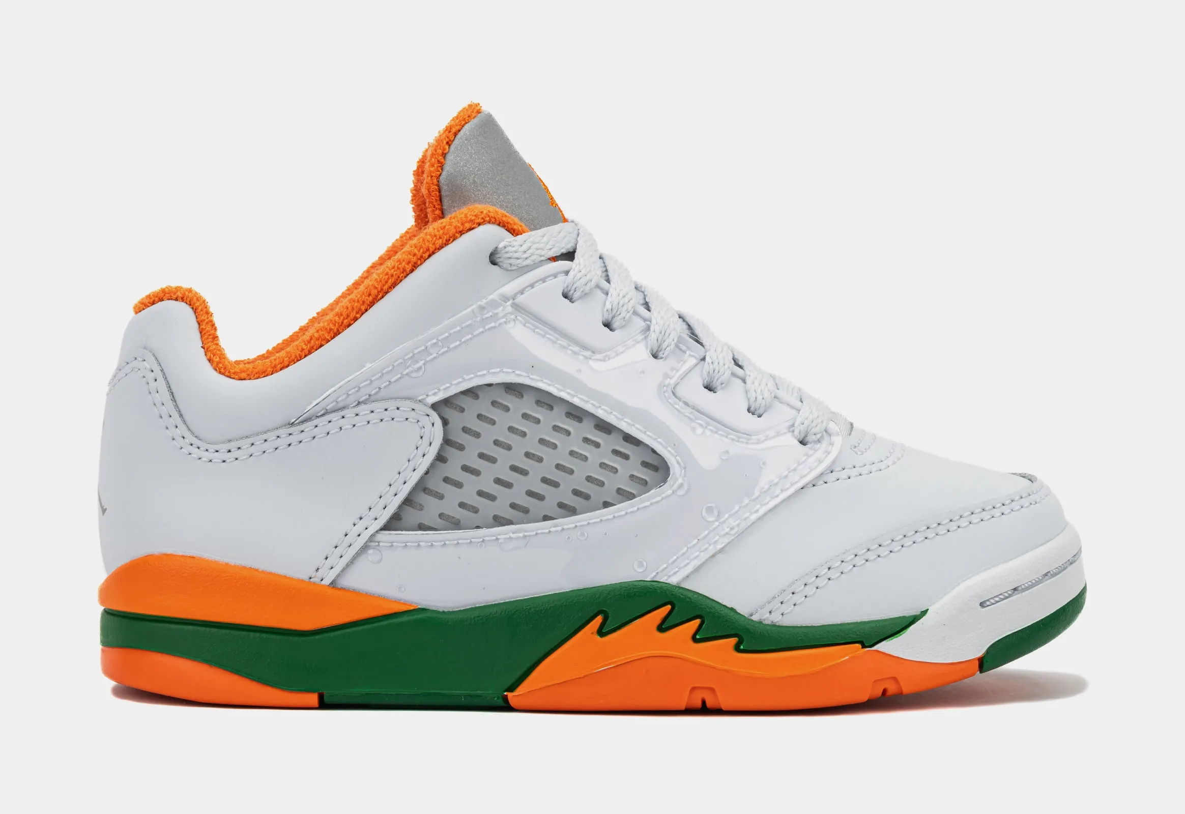 Air Jordan 5 Retro Low Hurricanes Preschool Lifestyle Shoes (Football Grey/Brilliant Orange/Pine Green)