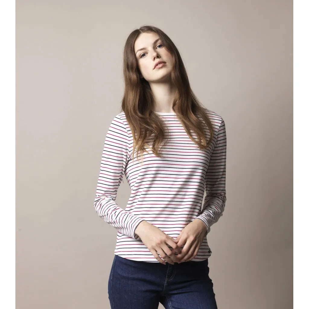 Amelie Striped Long Sleeve Tee - Pearl / SR Navy / Sangria