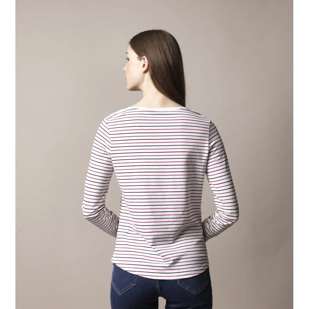 Amelie Striped Long Sleeve Tee - Pearl / SR Navy / Sangria