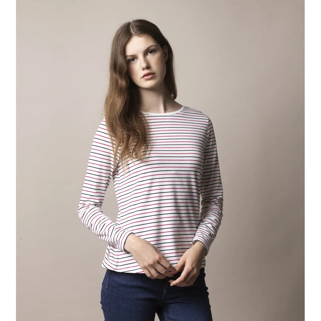 Amelie Striped Long Sleeve Tee - Pearl / SR Navy / Sangria