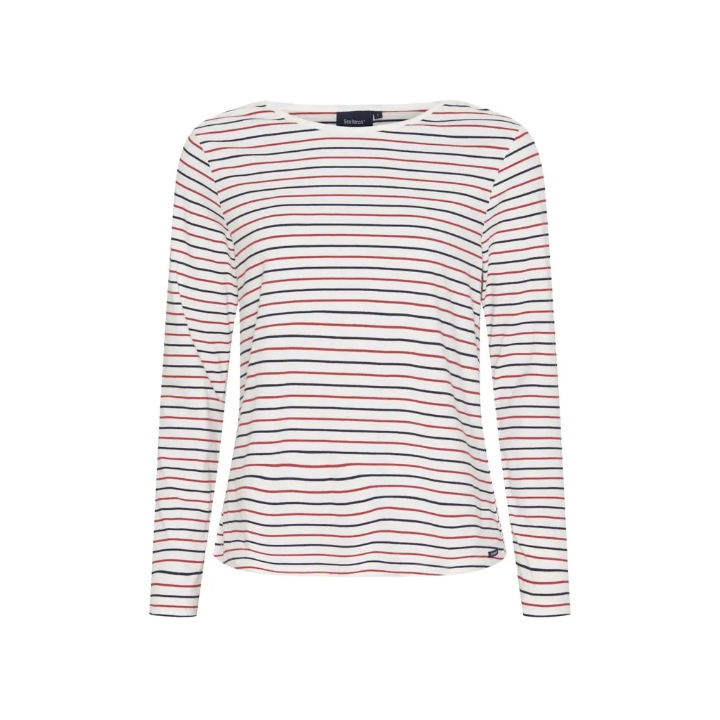 Amelie Striped Long Sleeve Tee - Pearl/SR Navy/Red