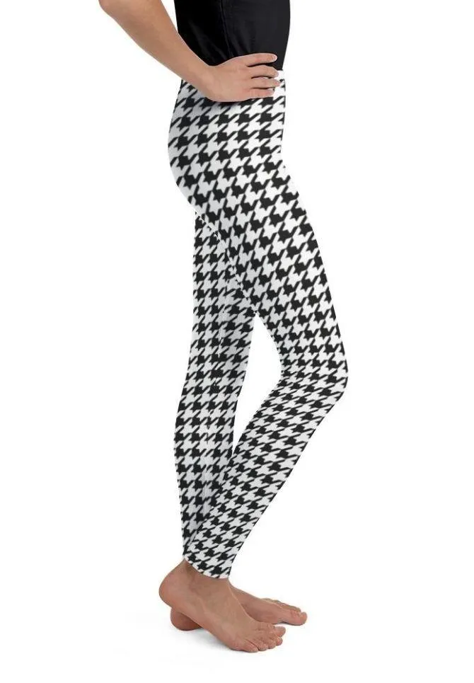 Black & White Houndstooth Print Youth Leggings