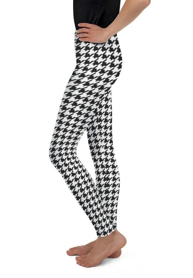 Black & White Houndstooth Print Youth Leggings