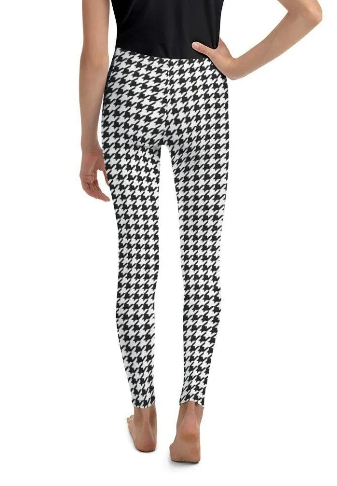 Black & White Houndstooth Print Youth Leggings