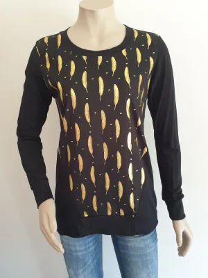 Black Merino with Gold Feather Jumper