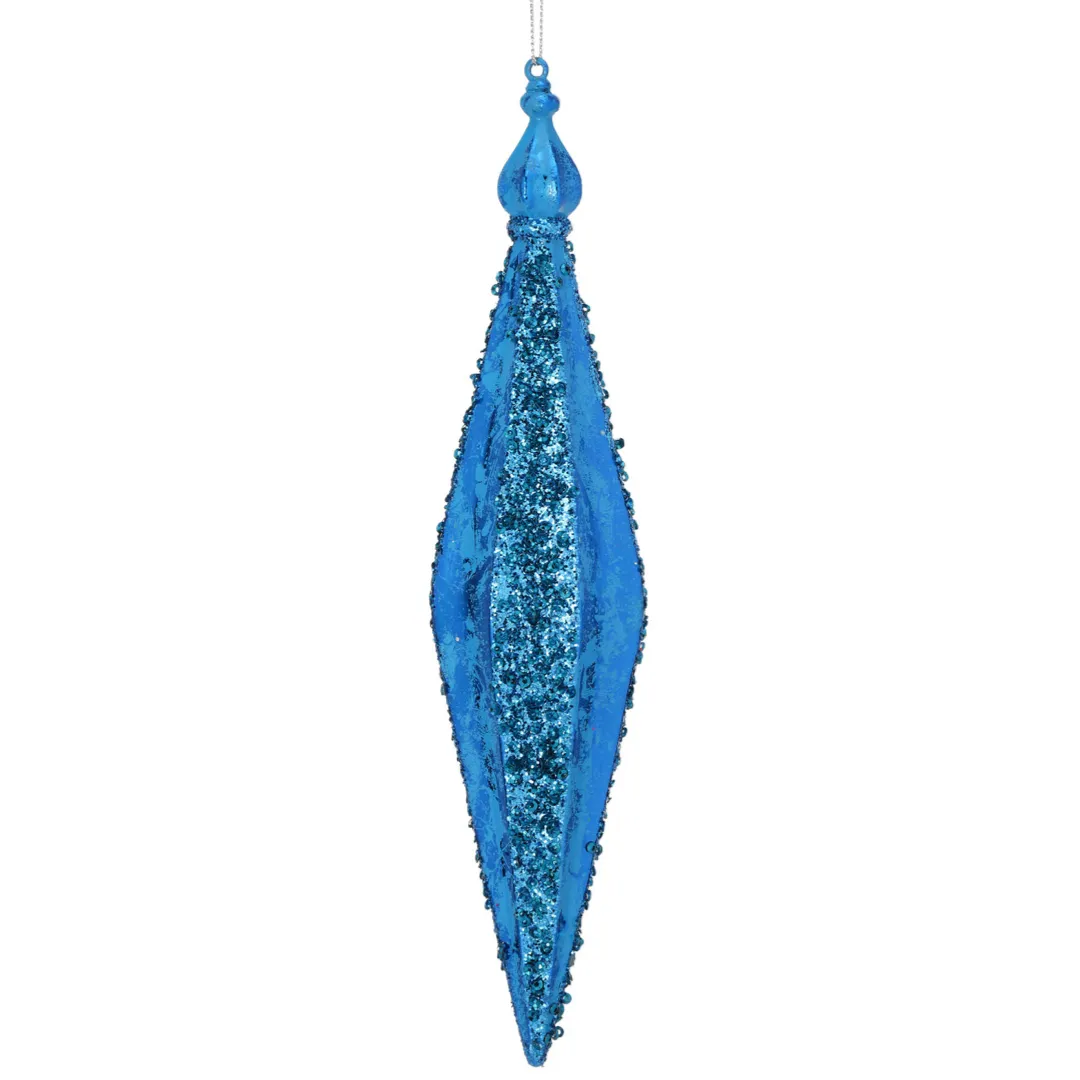 Blue Glamour Stripe Finial Ornament