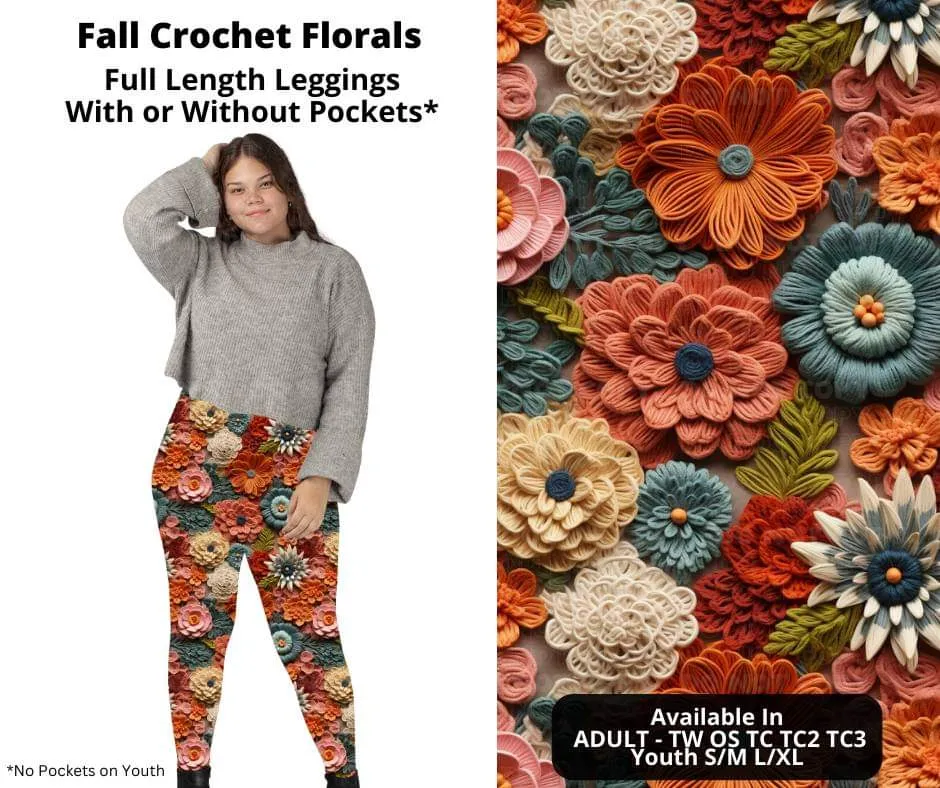 Fall Crochet Florals Full Length Leggings w/ Pockets by ML&M