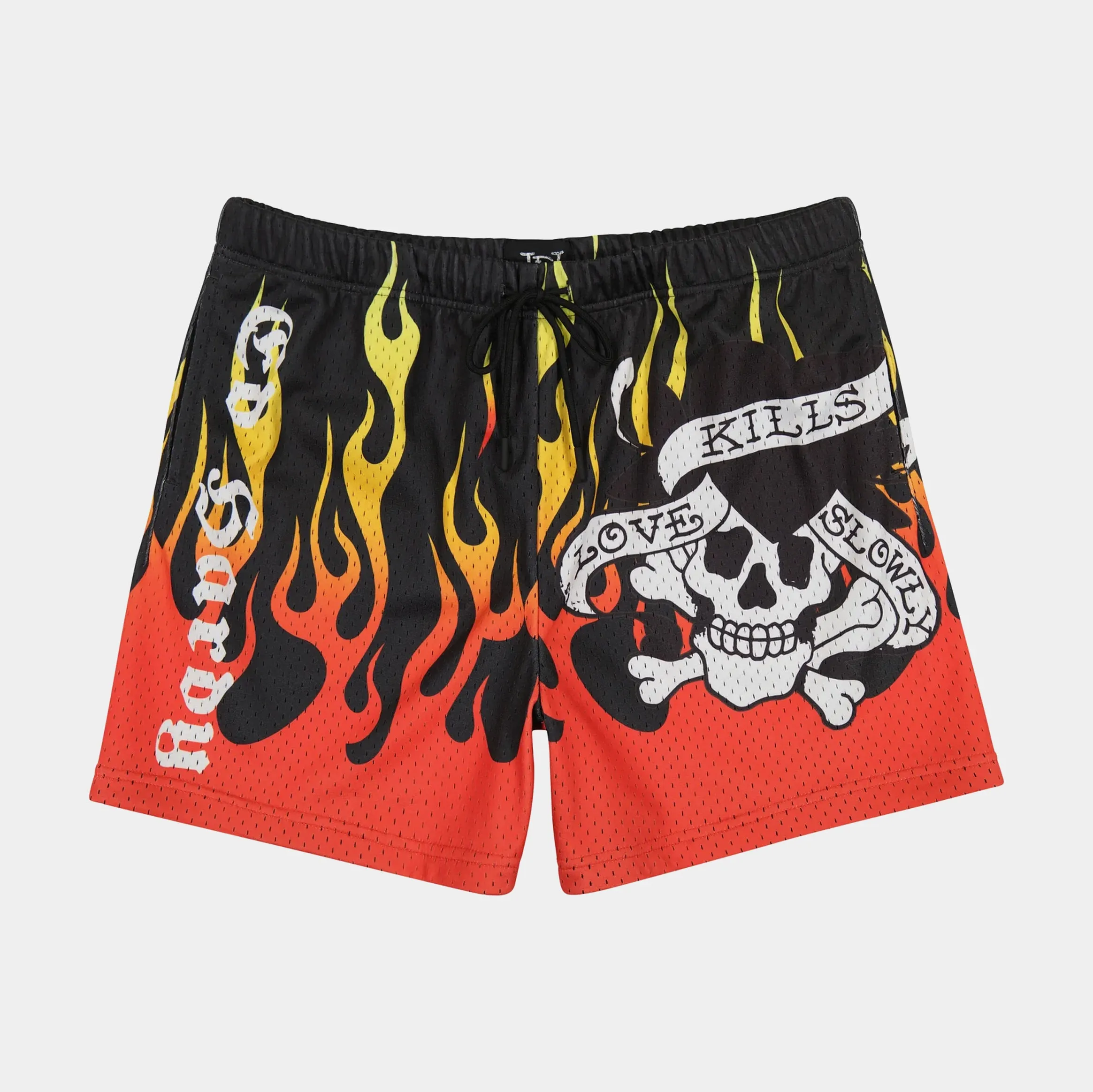 Fire Skull Mesh Mens Shorts (Black/Red)