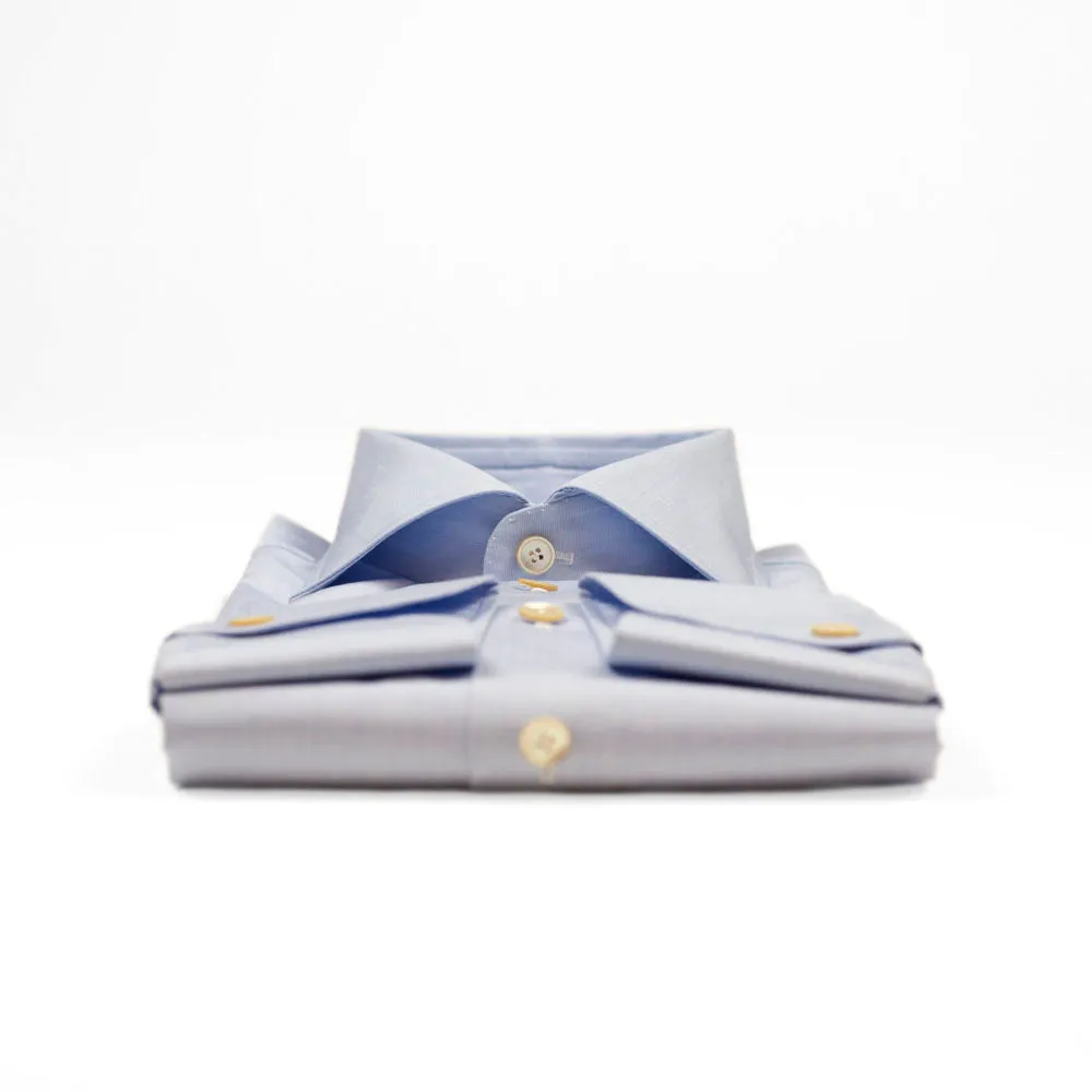 Hand-sewn pale blue end-on-end cotton shirt, spread collar (restock)