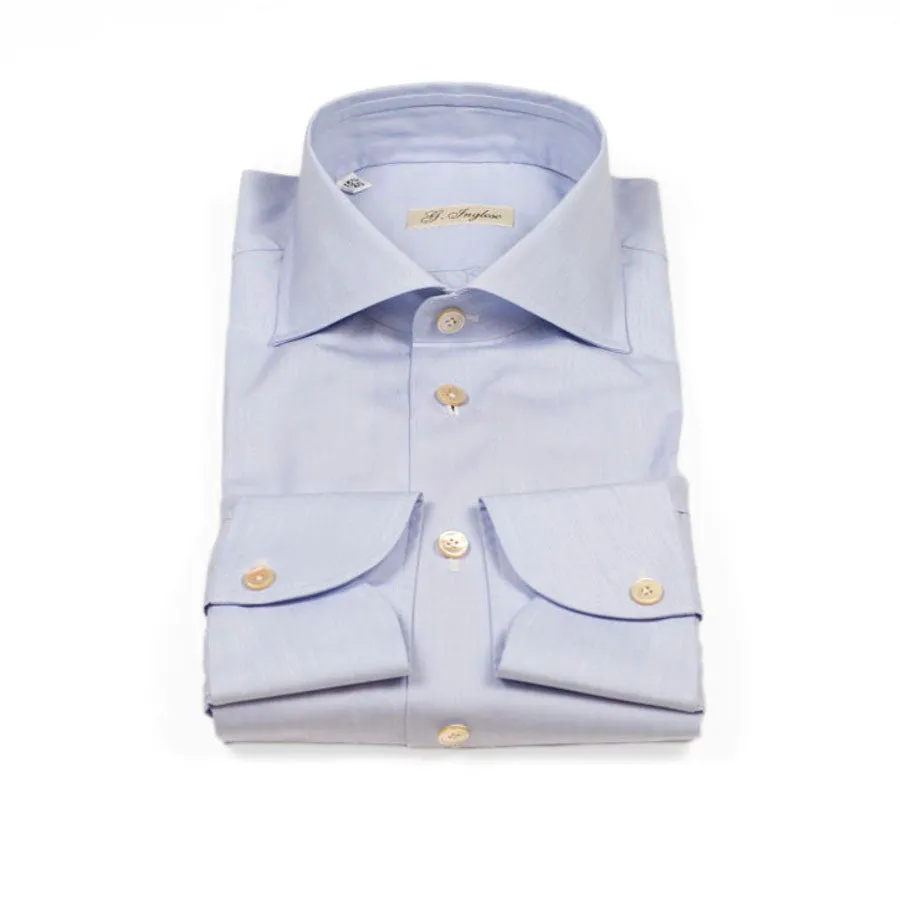 Hand-sewn pale blue end-on-end cotton shirt, spread collar (restock)