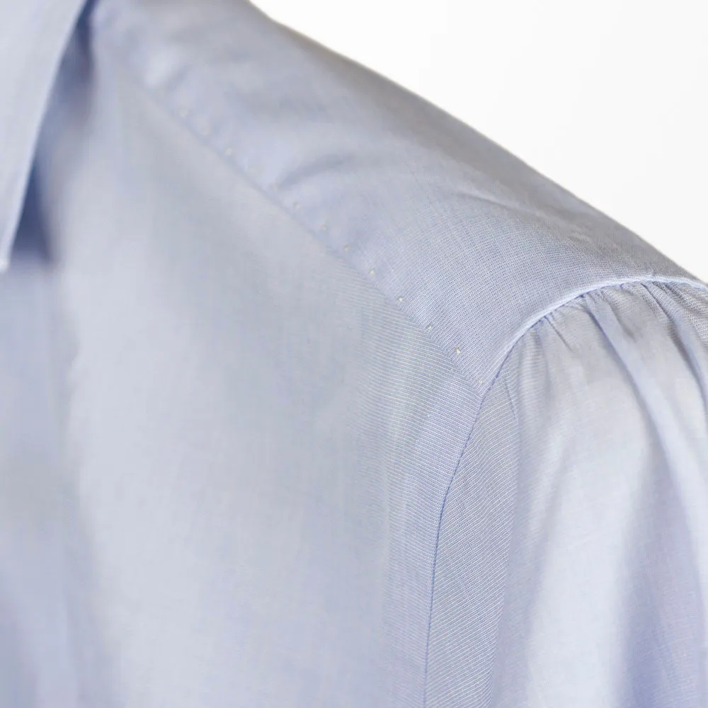 Hand-sewn pale blue end-on-end cotton shirt, spread collar (restock)