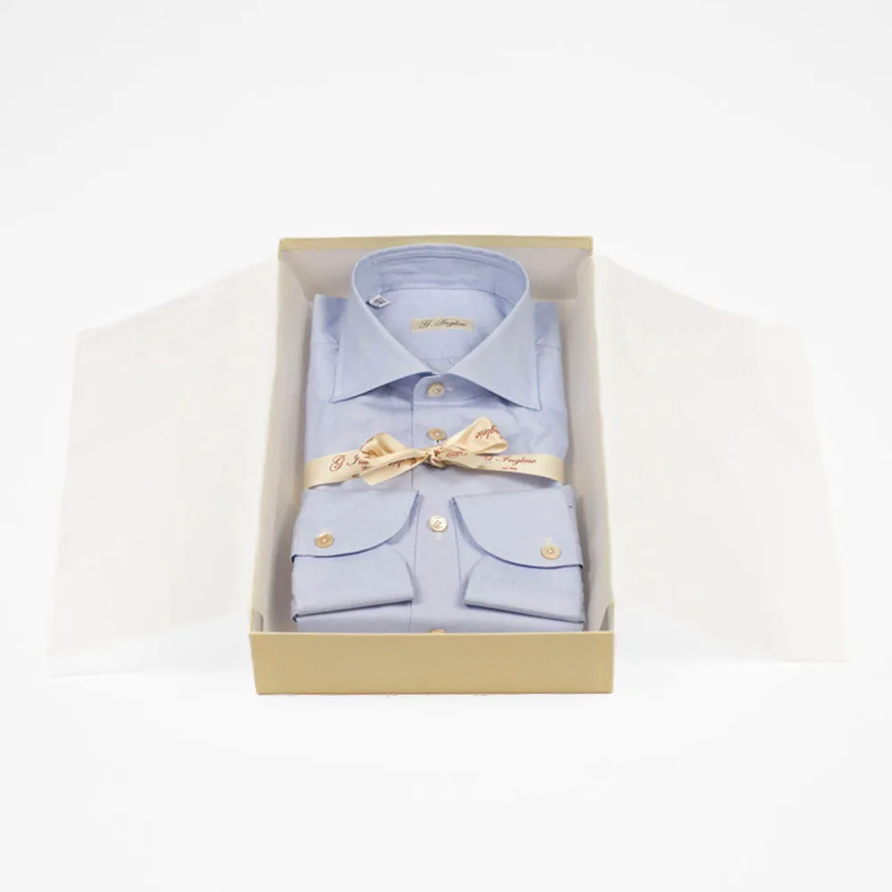 Hand-sewn pale blue end-on-end cotton shirt, spread collar (restock)