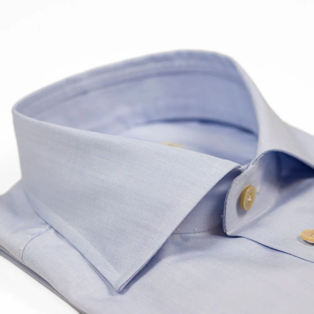 Hand-sewn pale blue end-on-end cotton shirt, spread collar (restock)