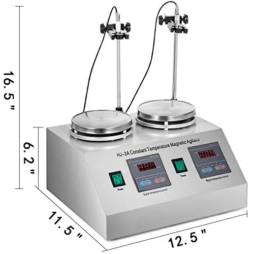 Happybuy Adjustable 2 Heads Dual Magnetic Stirrer，200W Multi Unit Digital Thermostatic Magnetic Mixer，Lab Magnetic Mixer and Hotplate 0-1600 RPM，Magnetic Stirrer Mixer with Stirring Bar (110V)