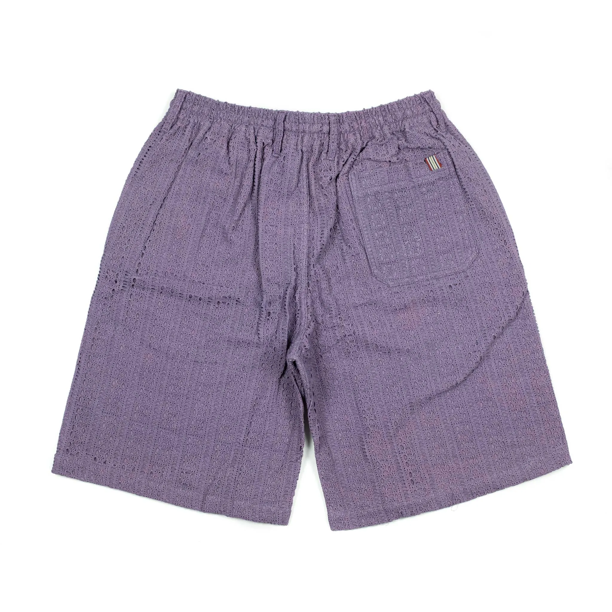 Kobe relaxed drawstring shorts in lavender lace embroidered cotton