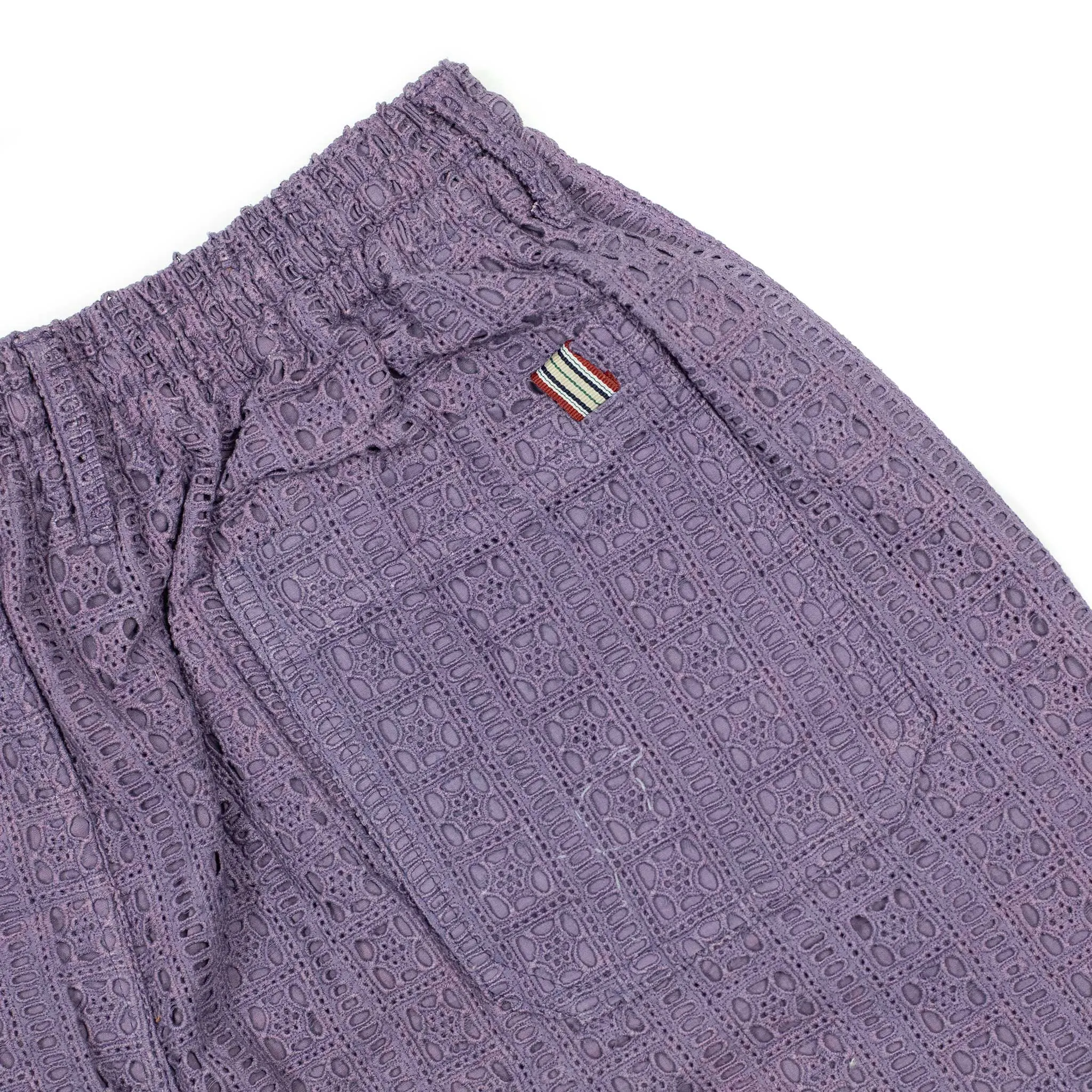 Kobe relaxed drawstring shorts in lavender lace embroidered cotton