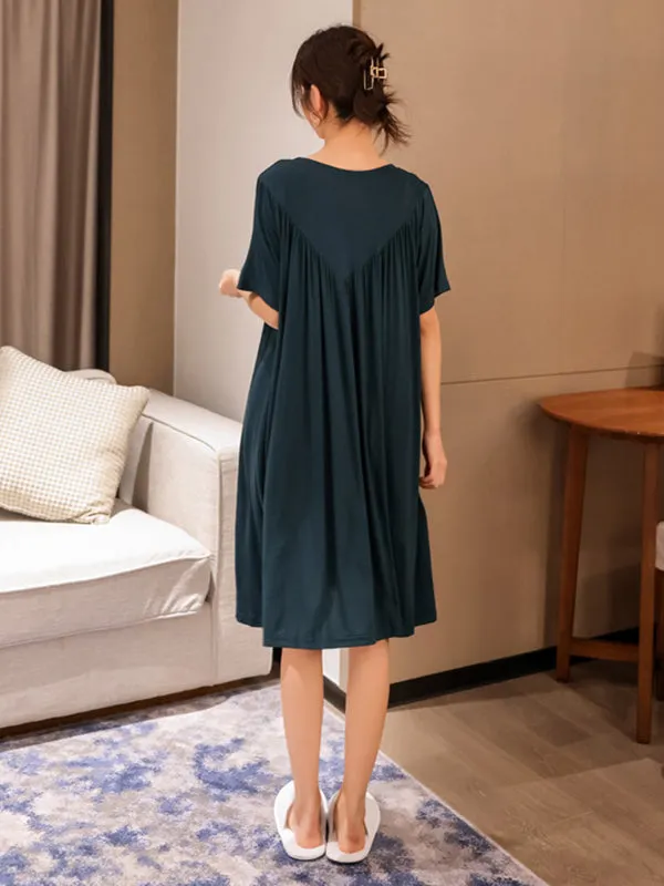 Loose Solid Color Pleated Modal Pajamas Dress