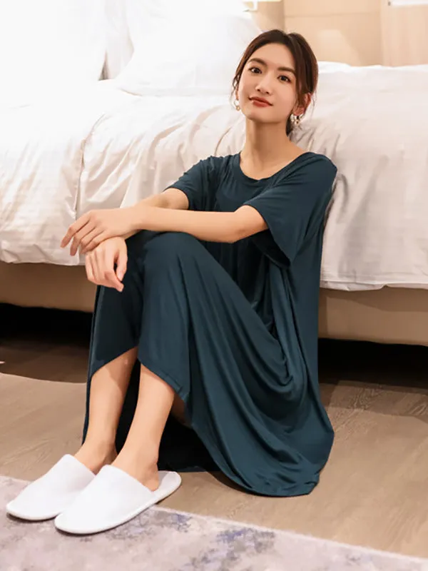 Loose Solid Color Pleated Modal Pajamas Dress