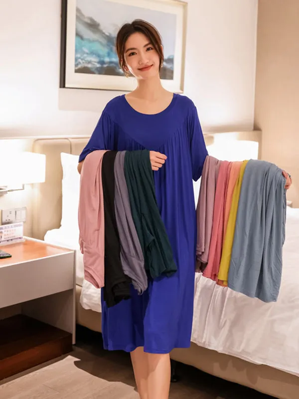 Loose Solid Color Pleated Modal Pajamas Dress