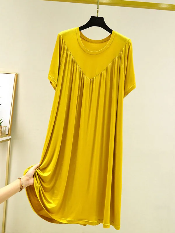 Loose Solid Color Pleated Modal Pajamas Dress