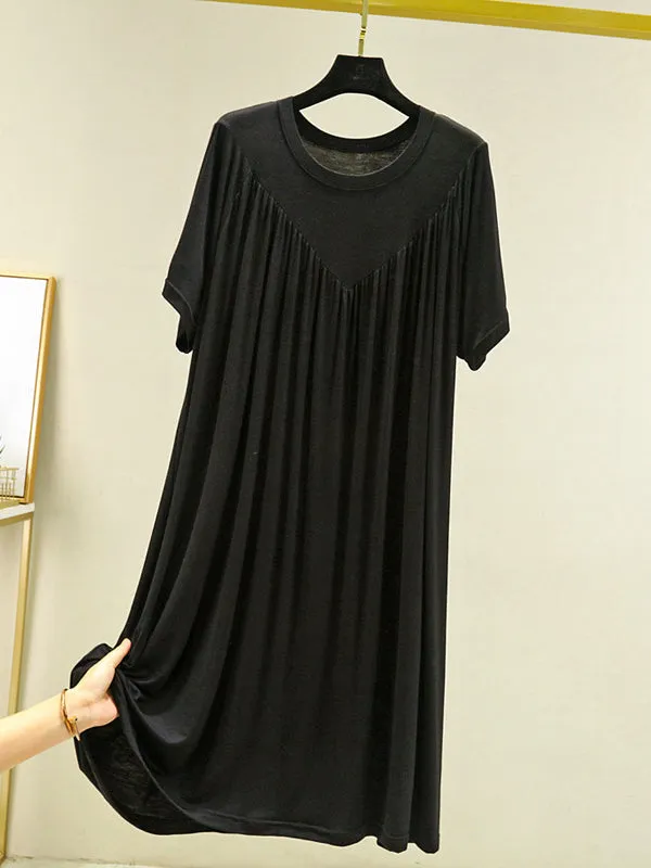 Loose Solid Color Pleated Modal Pajamas Dress