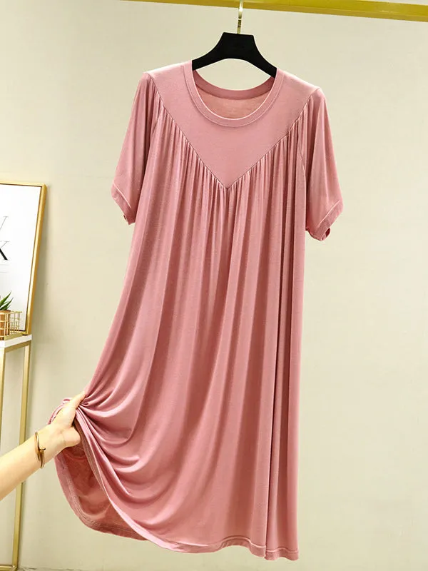 Loose Solid Color Pleated Modal Pajamas Dress