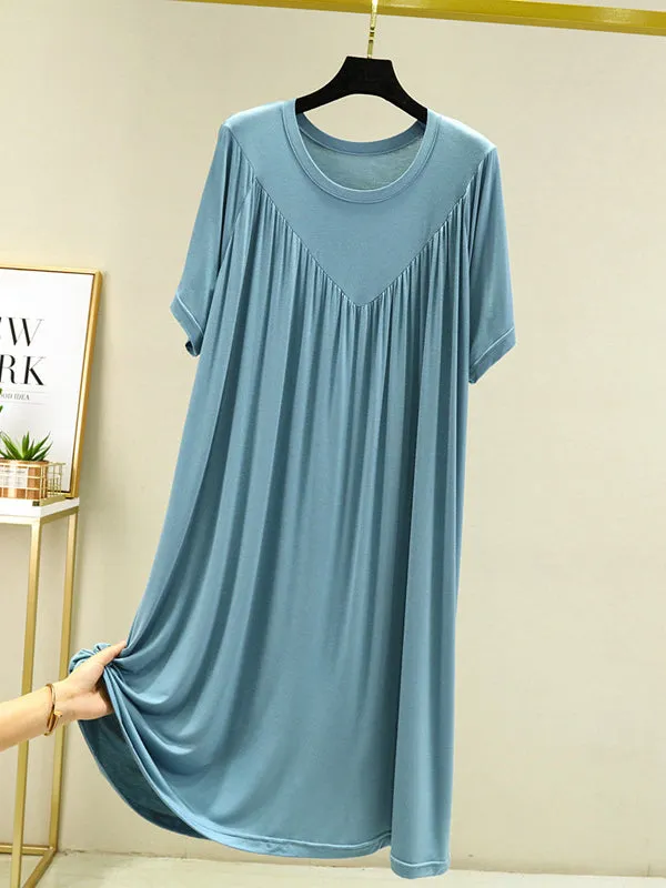 Loose Solid Color Pleated Modal Pajamas Dress