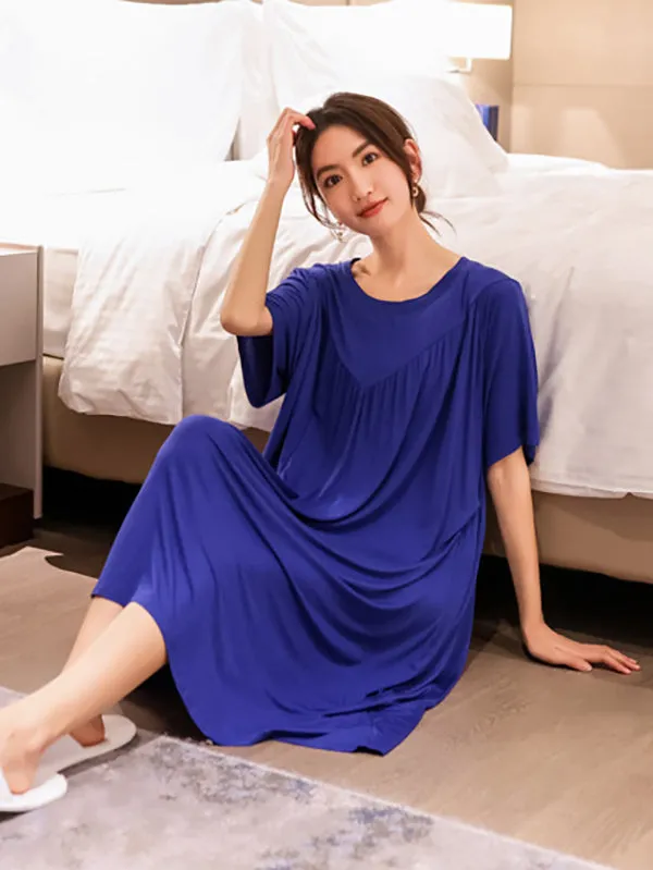 Loose Solid Color Pleated Modal Pajamas Dress