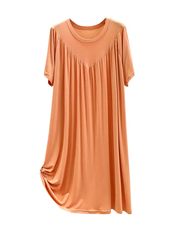 Loose Solid Color Pleated Modal Pajamas Dress