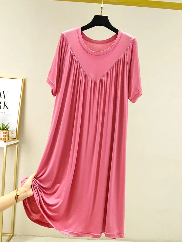 Loose Solid Color Pleated Modal Pajamas Dress