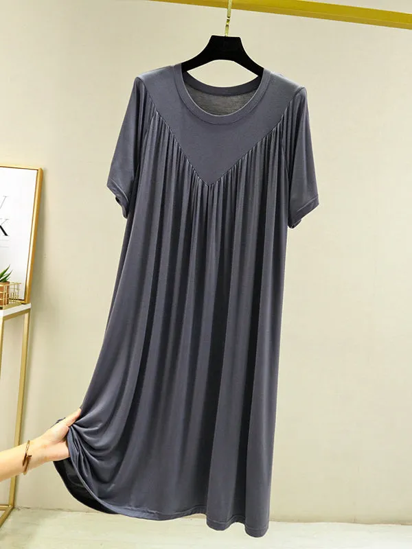 Loose Solid Color Pleated Modal Pajamas Dress