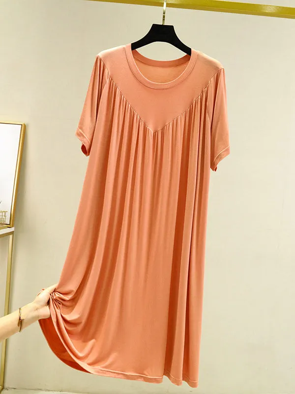 Loose Solid Color Pleated Modal Pajamas Dress