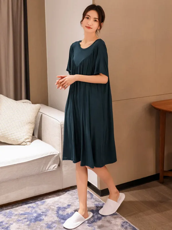 Loose Solid Color Pleated Modal Pajamas Dress