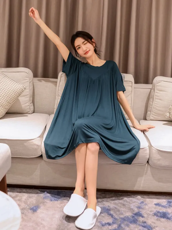 Loose Solid Color Pleated Modal Pajamas Dress