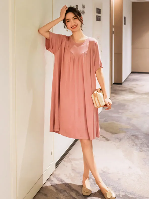 Loose Solid Color Pleated Modal Pajamas Dress