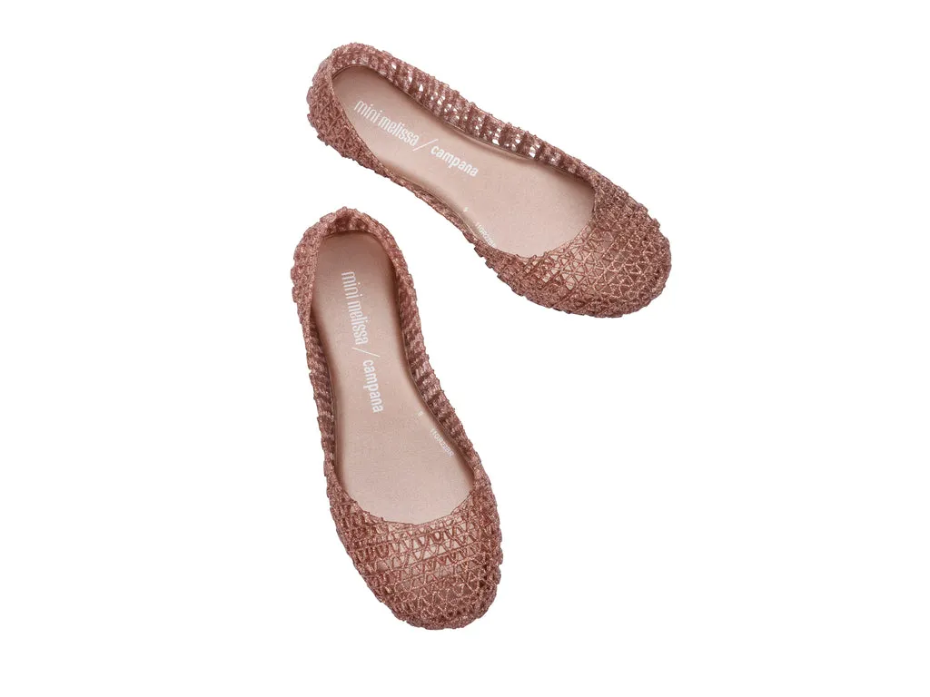 Mini Melissa Campana Papel Rose Glitter Ballerinas For Kids