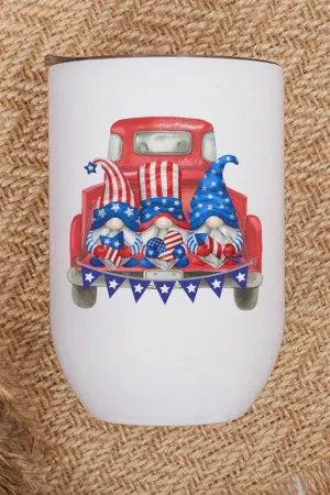 Patriotic 3 Gnome Red Truck Wine Cup Tumbler