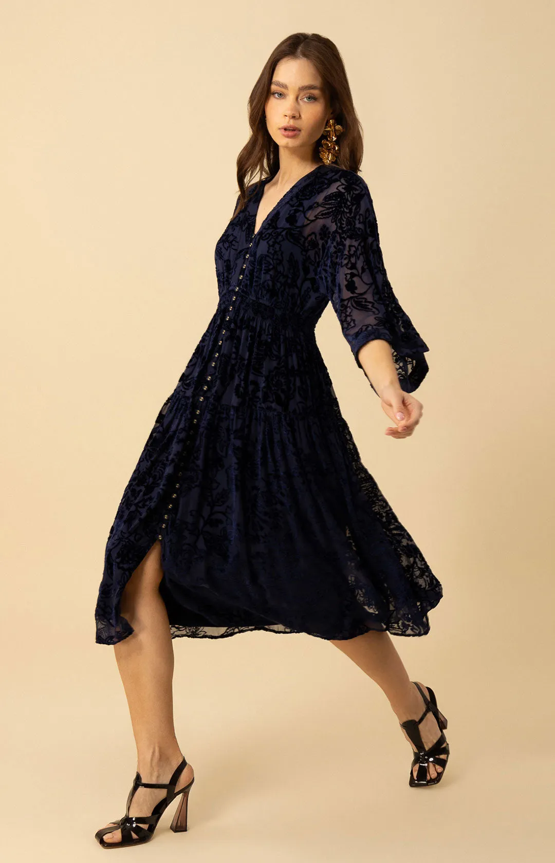 Raven Solid Velvet Burnout Dress