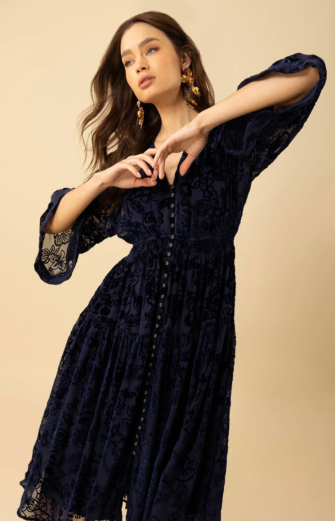 Raven Solid Velvet Burnout Dress