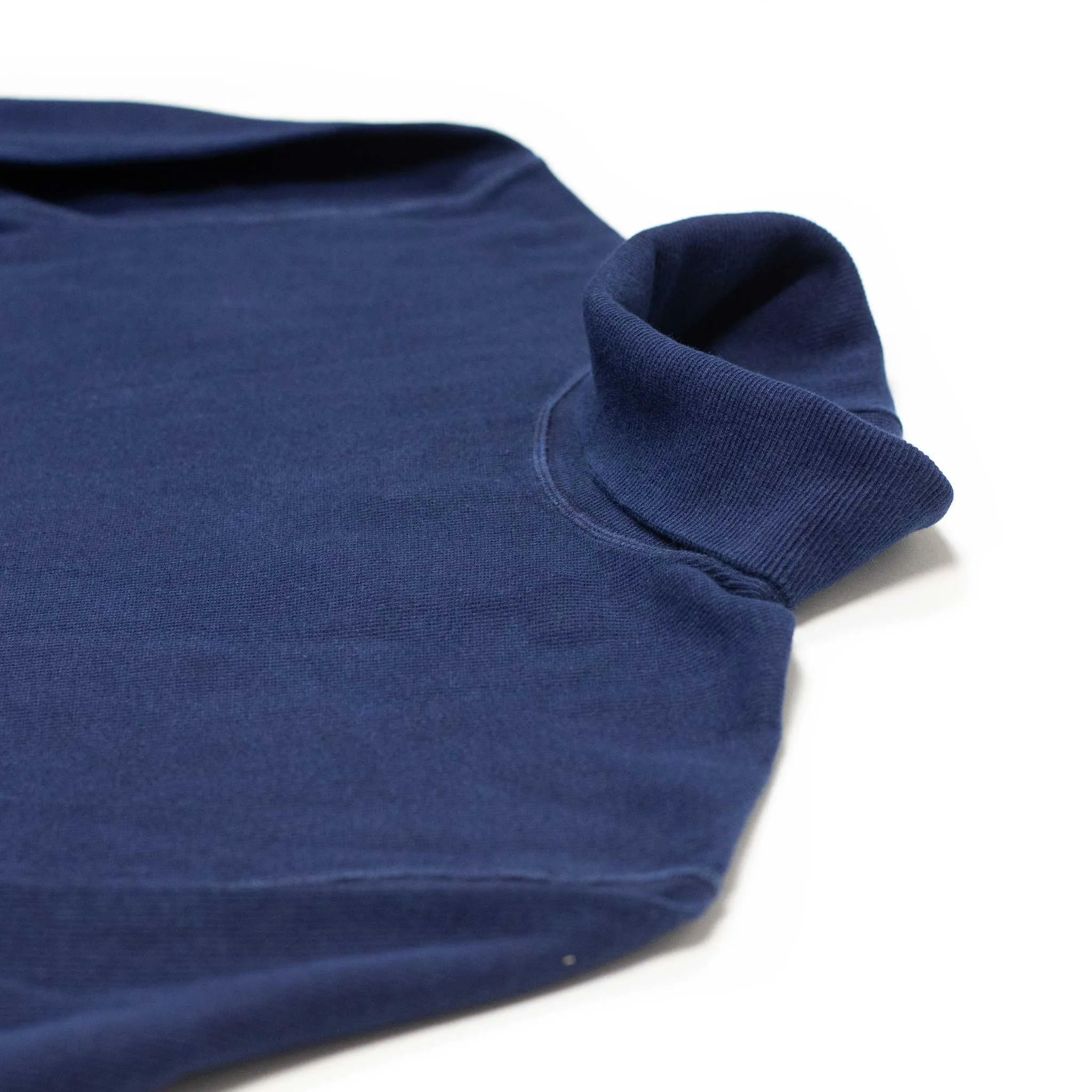 Rollneck t-shirt in hand-dyed indigo ribbed cotton jersey