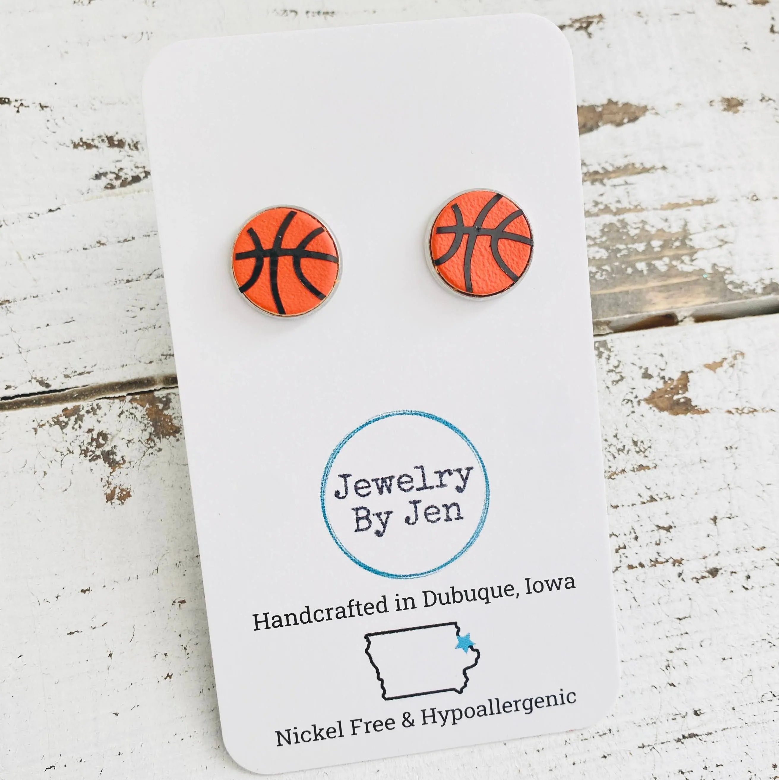 Stud Earrings: Basketball