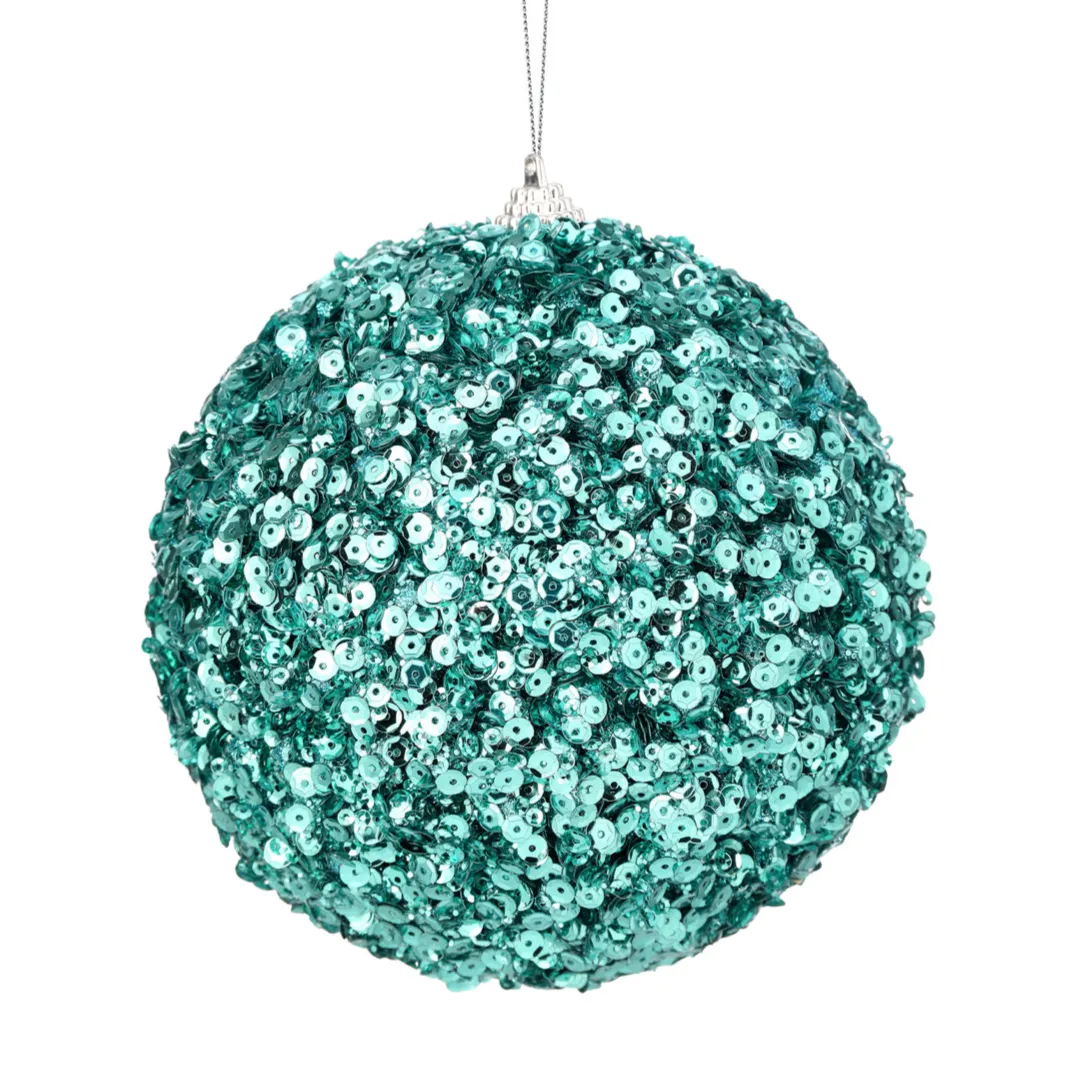 Teal Glamour Sequin Ball Ornament