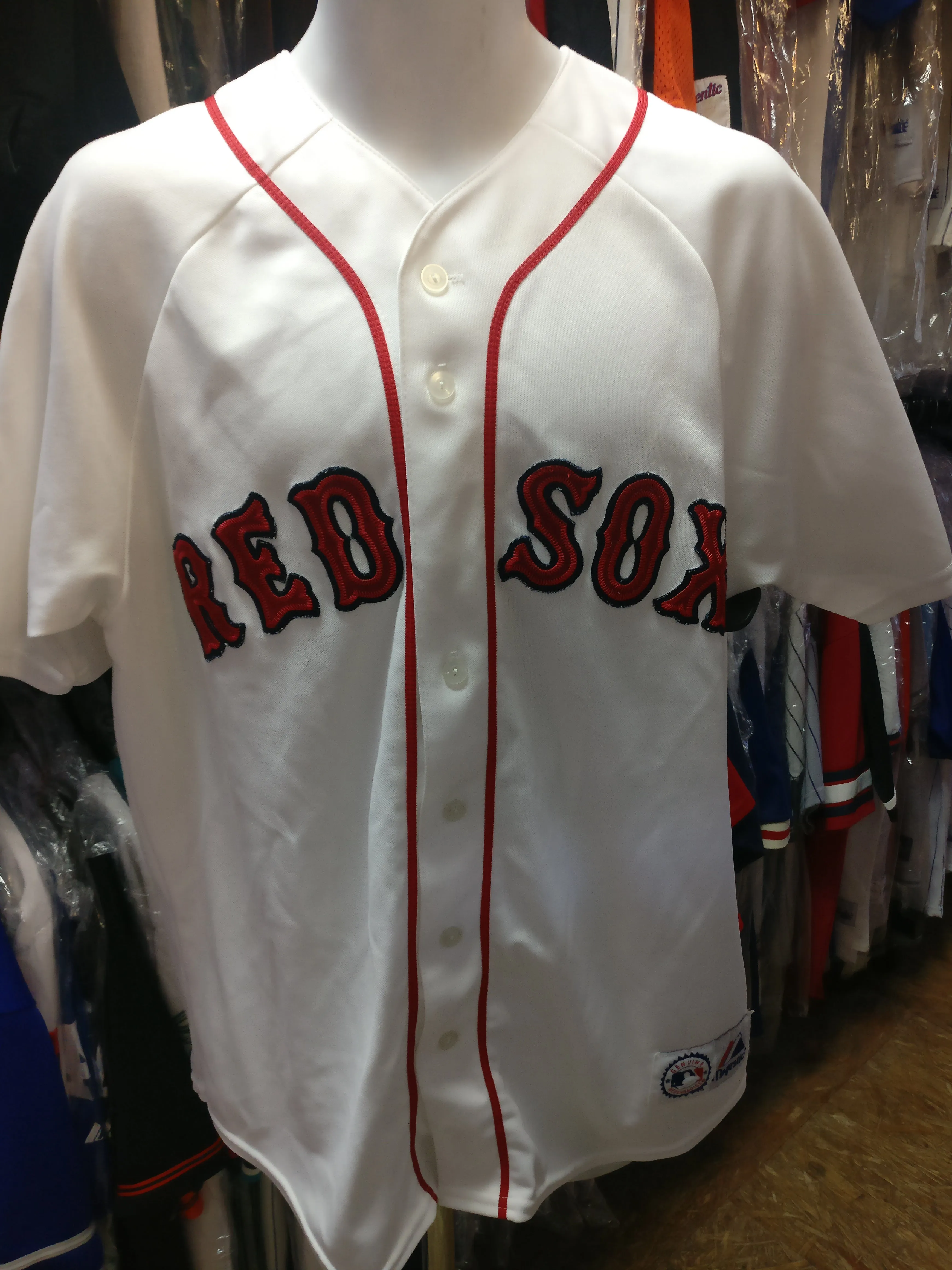 Vtg #20 KEVIN YOUKILIS Boston Red Sox MLB Majestic Jersey L (Signed)